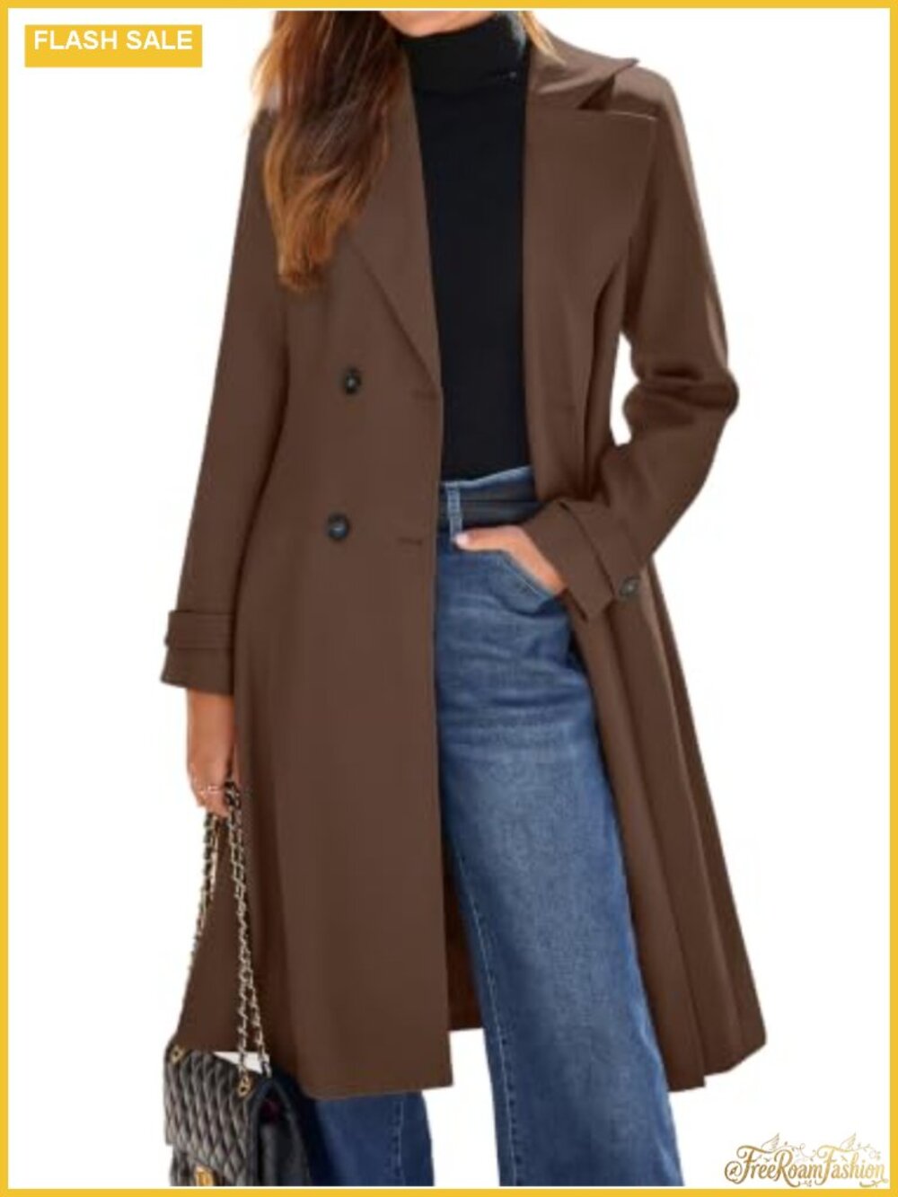 Double Breasted Oversized Long Trench Coat Winter Jacket with Pockets
